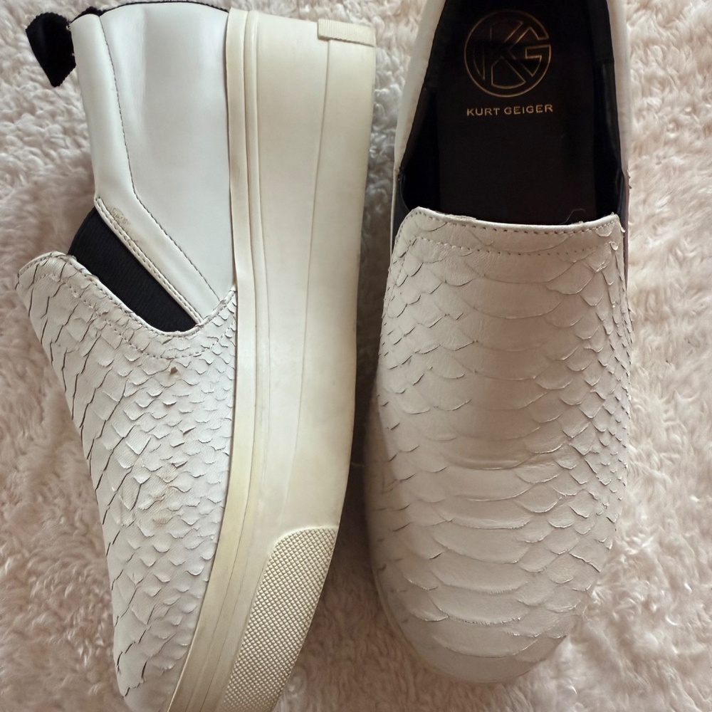 Kurt Geiger ‘Run Wild’  white lizard / crocodile "run wild" platform trainers 38